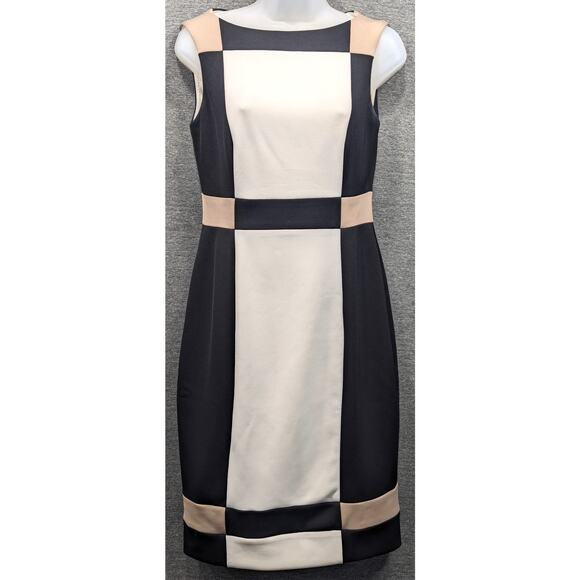 MAGGY LONDON Dress - Black/White, Sleeveless, Zip Back, Color Block, Size 4 - Picture 1 of 6